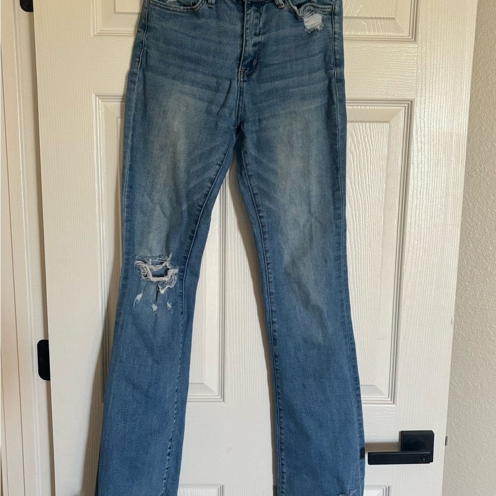 Flying Monkey Light Blue Distressed Flare Jeans